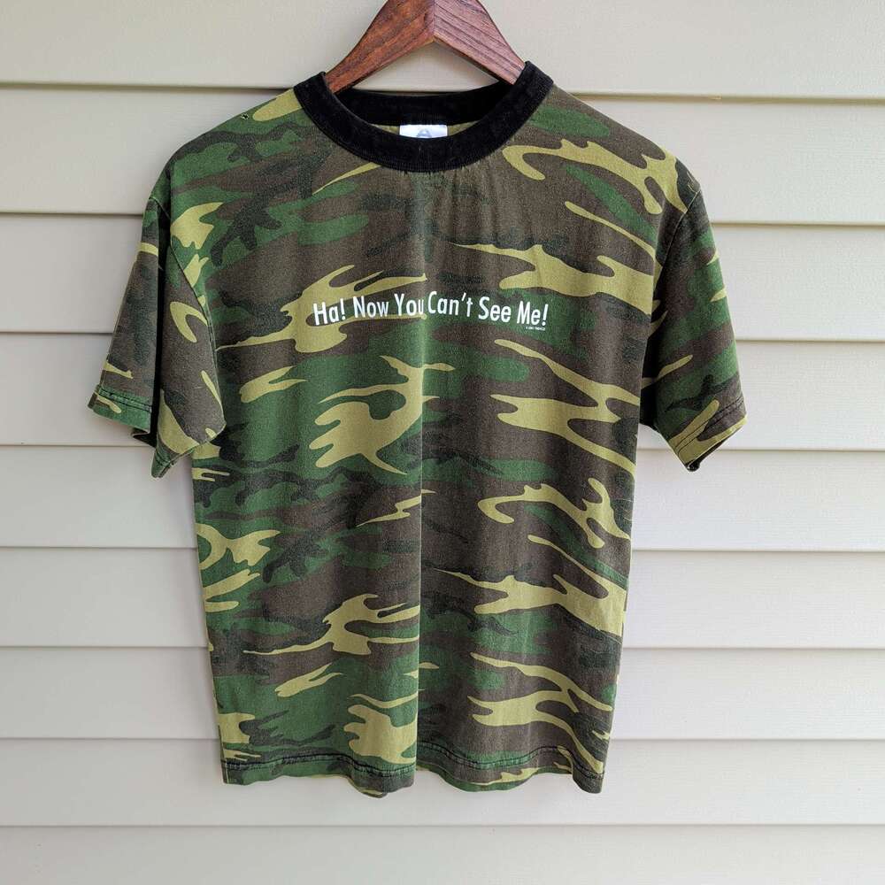 Vintage Alstyle Ha! Now You Can't See Me Camo Tee Mens M Funny Graphic 2001